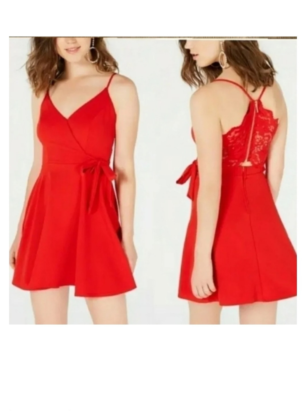 Red Spaghetti-Strap Fit & Flare Dress with Lace Back